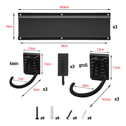 Mimoke bike wall mount adjustable for vertical storage of e-bikes, mountain bikes, and road bikes. Holds 6 bikes and helmets.