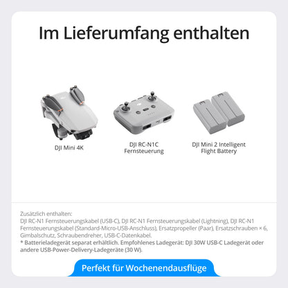 DJI Mini 4K Combo with 2 batteries, 4K UHD camera drone for adults, < 249 g, 3-axis gimbal stabilization, 10 km video transmission, auto return, 2 batteries for 62 min flight time, QuickShots