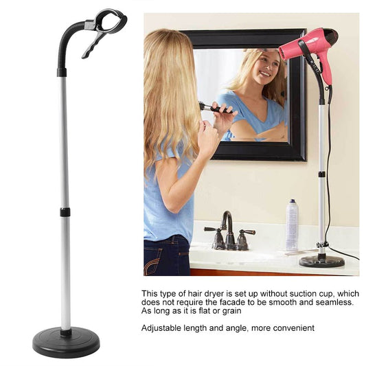 Dioche Hair Dryer Holder 360 Degree Adjustable Hair Dryer Stand Stainless Steel Hands-Free Detachable Suction Cup Holder with Clamp Holder 40 * 19 * 6 cm