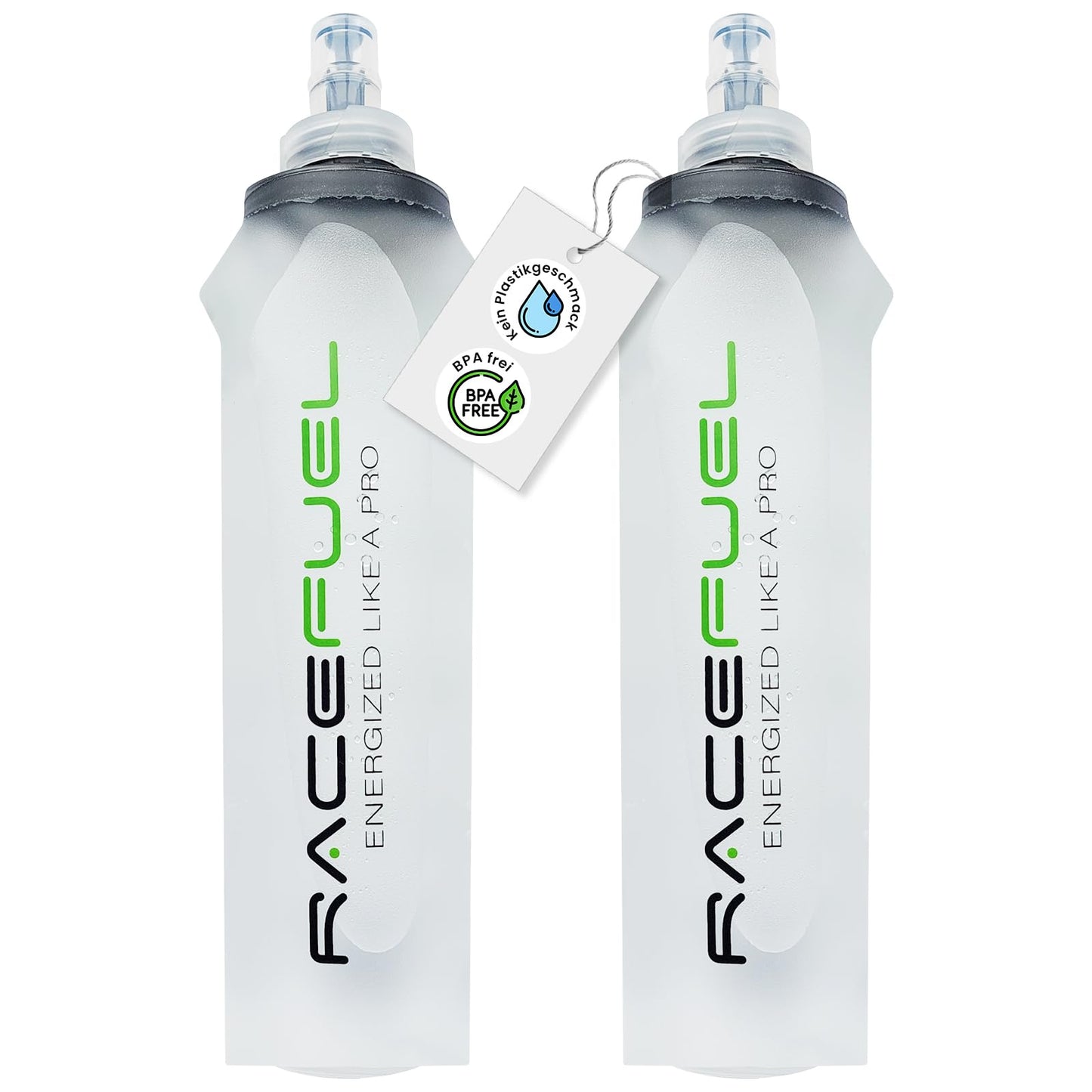 RACEPACE RaceFuel foldable 500ml drinking bottle gel bottle, Soft Flask BPA-free, with RaceFuel Energy Gel recipe QR code, perfect for running, marathon, triathlon, and cycling (2 pieces, 500ml)