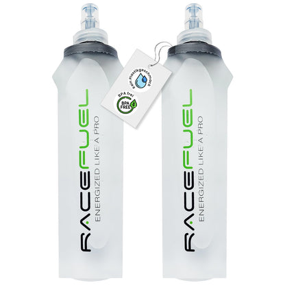 RACEPACE RaceFuel foldable 500ml drinking bottle gel bottle, Soft Flask BPA-free, with RaceFuel Energy Gel recipe QR code, perfect for running, marathon, triathlon, and cycling (2 pieces, 500ml)