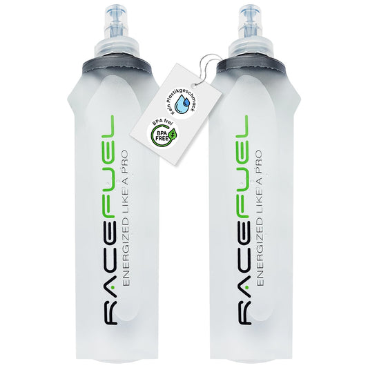 RACEPACE RaceFuel foldable 500ml drinking bottle gel bottle, Soft Flask BPA-free, with RaceFuel Energy Gel recipe QR code, perfect for running, marathon, triathlon, and cycling (2 pieces, 500ml)