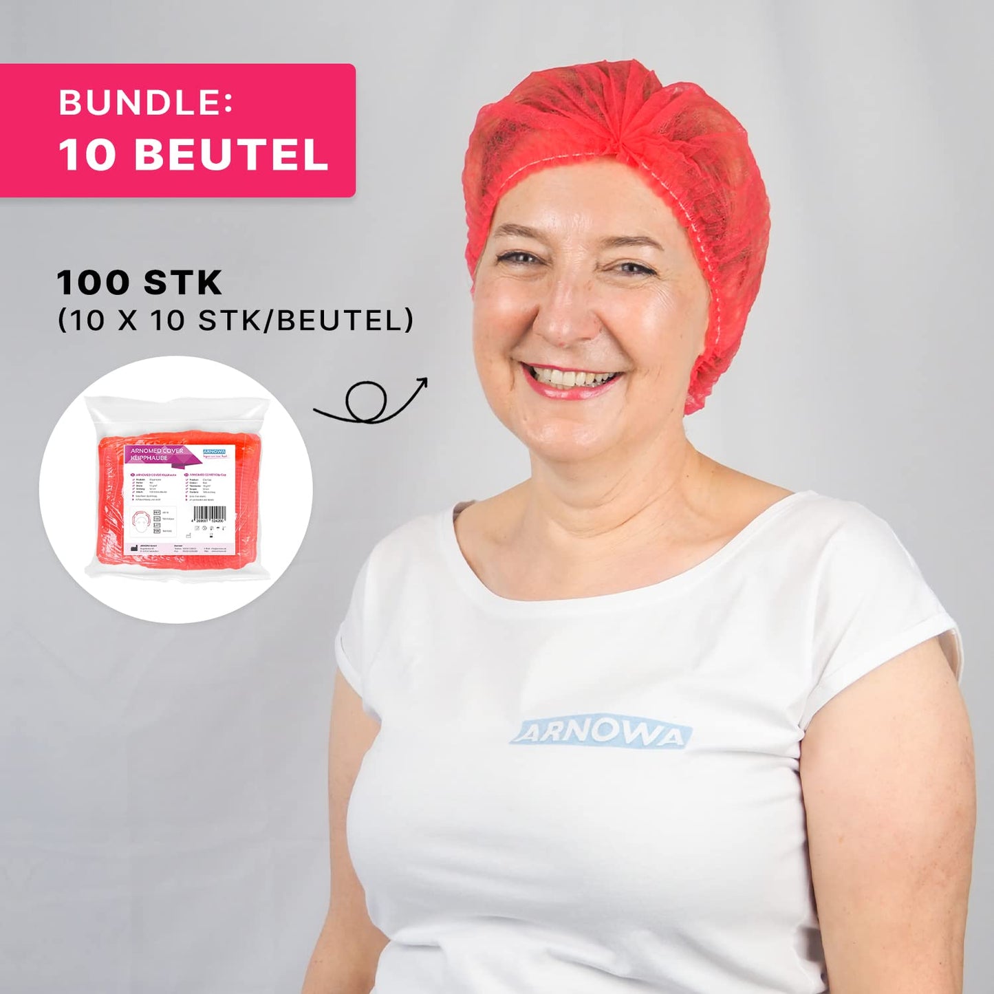 ARNOMED 1000x Disposable Hair Net 52 CM Red, Disposable Head Cover, Cap for Surgery, Gastronomy & Hygiene, Disposable Hair Cap, Disposable Head Cap, Hair Net, Clip Caps, Fabric Hair Protection Cap.