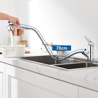 Auralum Single Lever Kitchen Faucet with 2 Spray Modes Dish Shower Tap Kitchen Pull-Out Sink Mixer Tap Faucet with 360° Swivel Chrome Single Handle Mixer Tap for Kitchen
