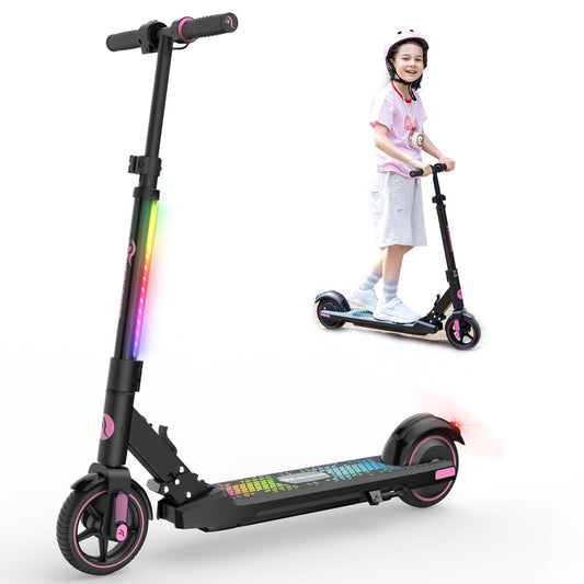 EVERCROSS EV06C electric scooter, 6.5'' Foldable E Scooter for kids aged 6-12, up to 15 km/h & 8 km range, LED display, colorful lights, lightweight electric scooter for children