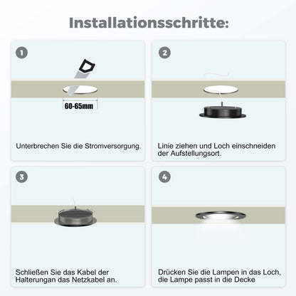 Jeloyutek 6 Pack LED Recessed Light 12V 3W 4000K Dimmable Ceiling Light Hole 60-65mm for RV Boat Caravan, for Display Cases, Shelves, Kitchens, Bathrooms, and Wall Cabinets. Full Aluminum Warm White, Black.
