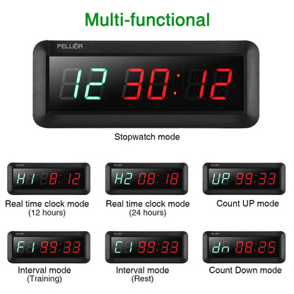Fitness Timer 1.5 inch digital display interval timer multifunctional workout gym timer wall clock with IR remote control for Crossfit, Tabata, EMOM, MMA.
