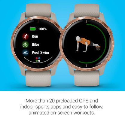 Garmin Venu - waterproof GPS fitness smartwatch with AMOLED display, training plans & animated workouts. 20 sports apps, heart rate monitoring, 5-day battery life, contactless payment, music player.