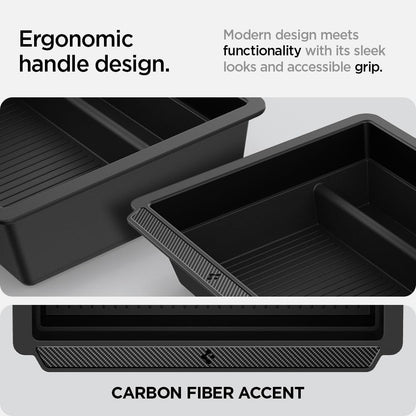 Spigen Tesla Model Y 2025 Juniper Model 3 Highland 2024 2025 Center Console Organizer with Smooth Slide Technology. Storage box armrest tray accessory for Model Y Juniper and 3 Highland - Carbon.