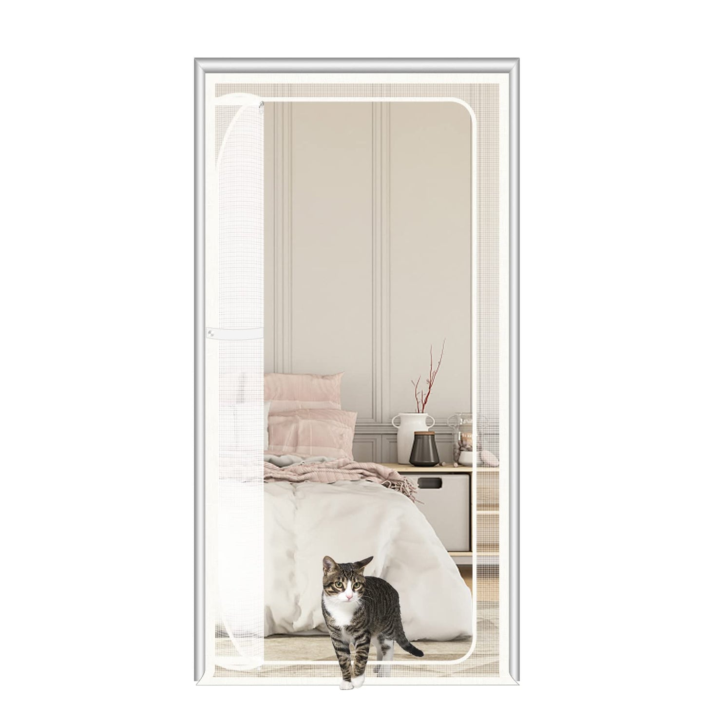 SHRRL cat screen balcony door, suitable for door size 140cm x 240 cm, thickened, cat-proof mesh screen door for living room, bedroom, kitchen, patio