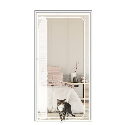 SHRRL cat screen balcony door, suitable for door size 140cm x 240 cm, thickened, cat-proof mesh screen door for living room, bedroom, kitchen, patio