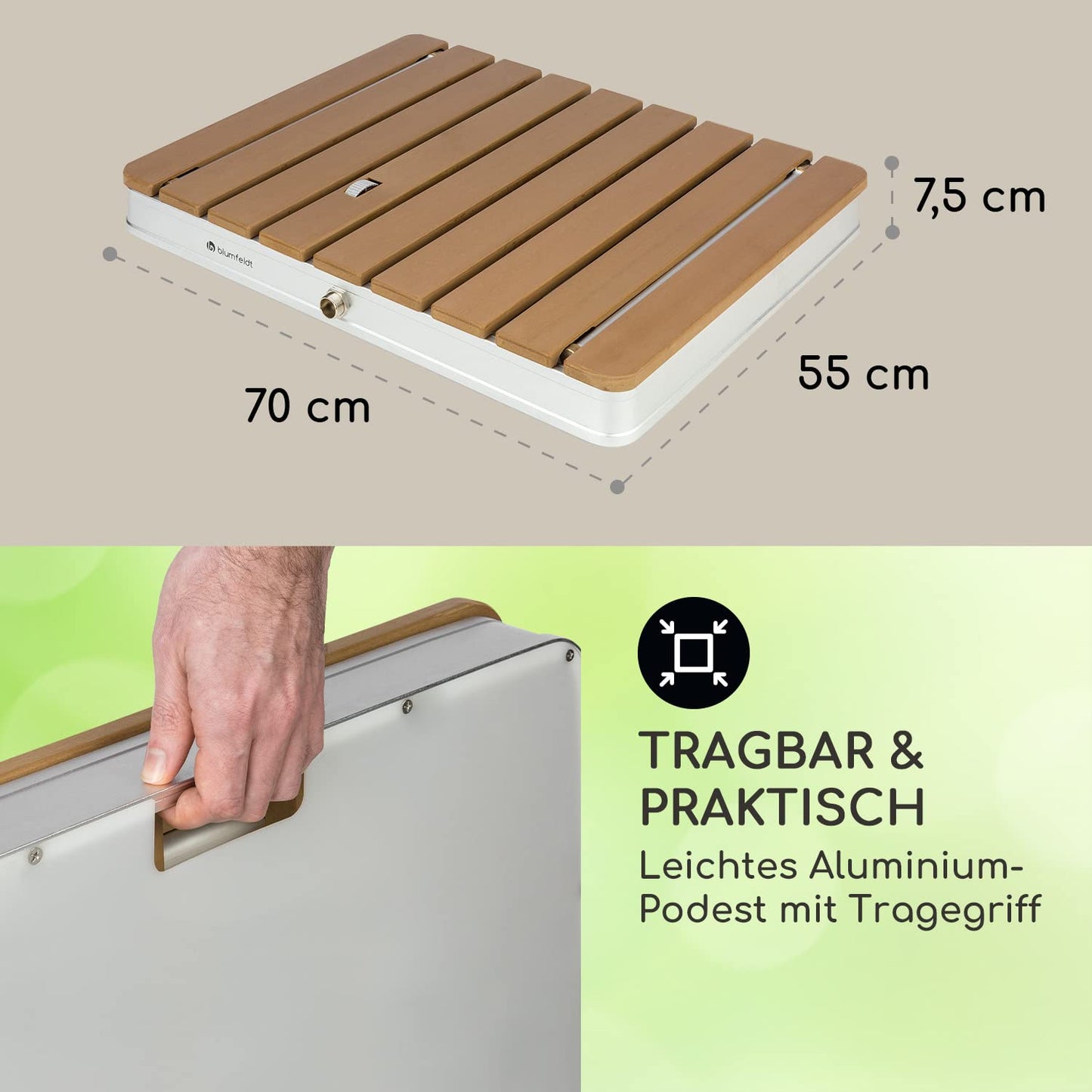 Blumfeldt Mobile Garden Shower, outdoor shower for the garden, floor shower with 4m fountain height, floor garden shower with wood look for pool & sauna, outdoor shower waterproof, frost- & UV-resistant.