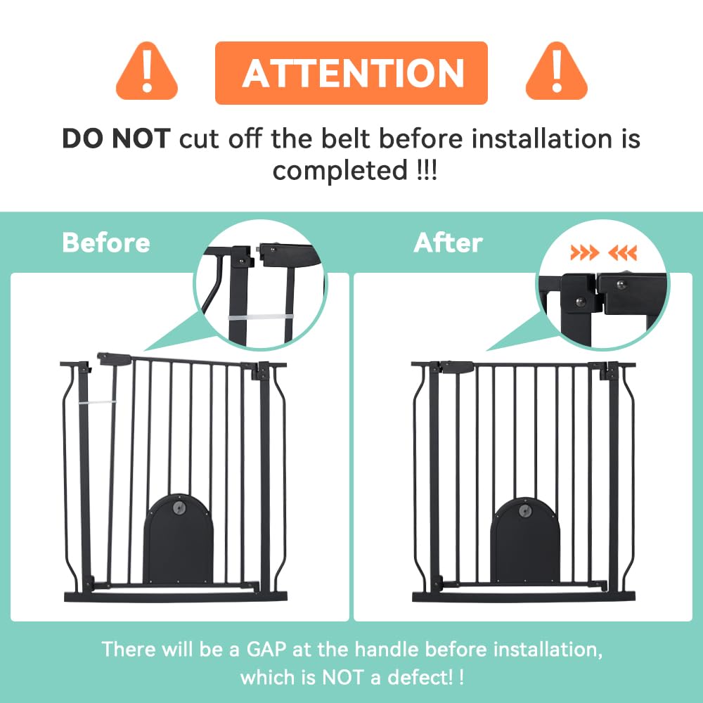 COMOMY Baby Safety Gate, Stair Gate No Drill, fits 75-123cm, Auto Close, One-Hand Operation, Double Lock, Anti-Pinch Pivot Design, Black