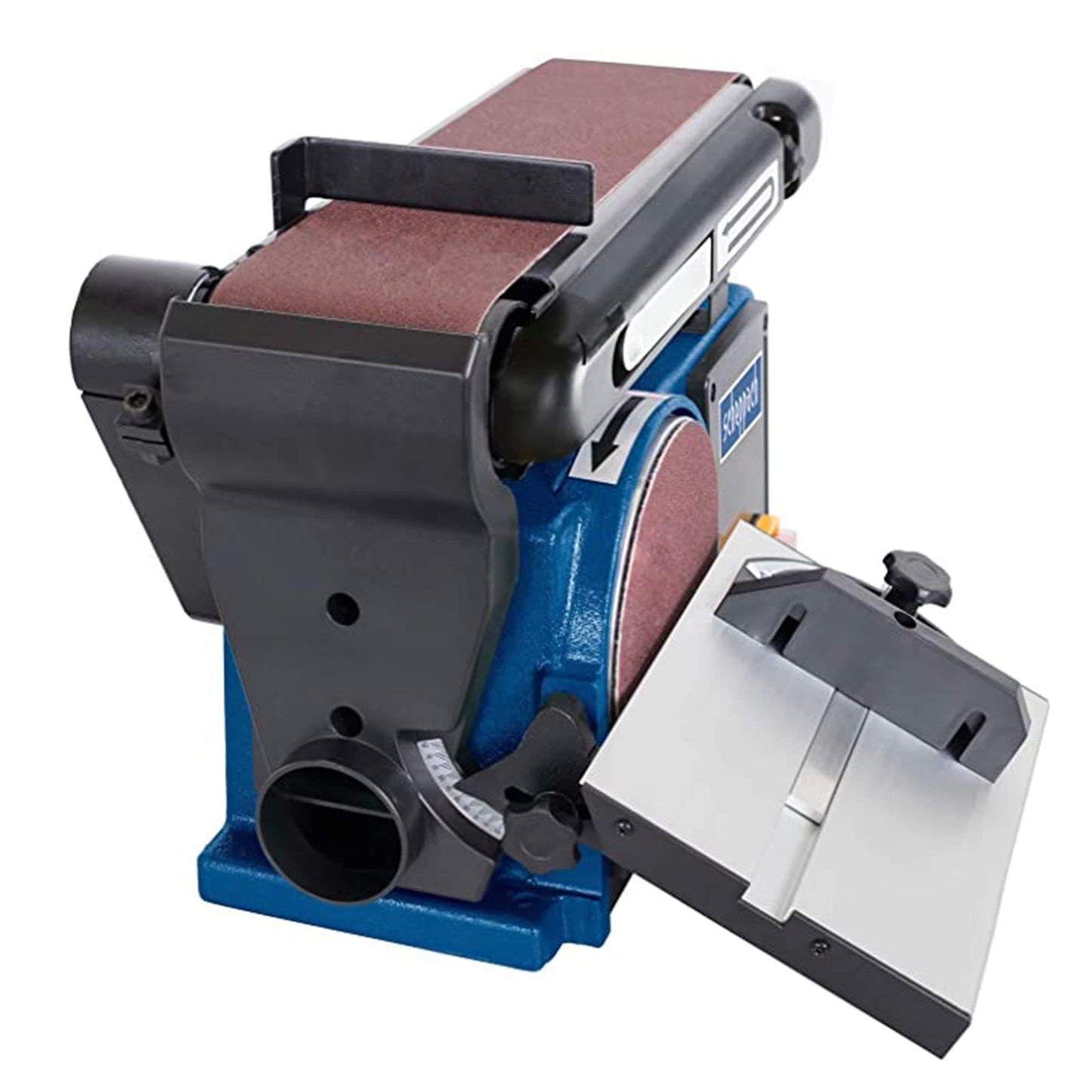 Scheppach Belt Disc Sander BTS900 with accessories | Grinding machine with 370W | 230V | 2850 min-1 | Grinding disc Ø 150mm | incl. 3x sandpaper and 3x sanding belt | Belt sander grinding device