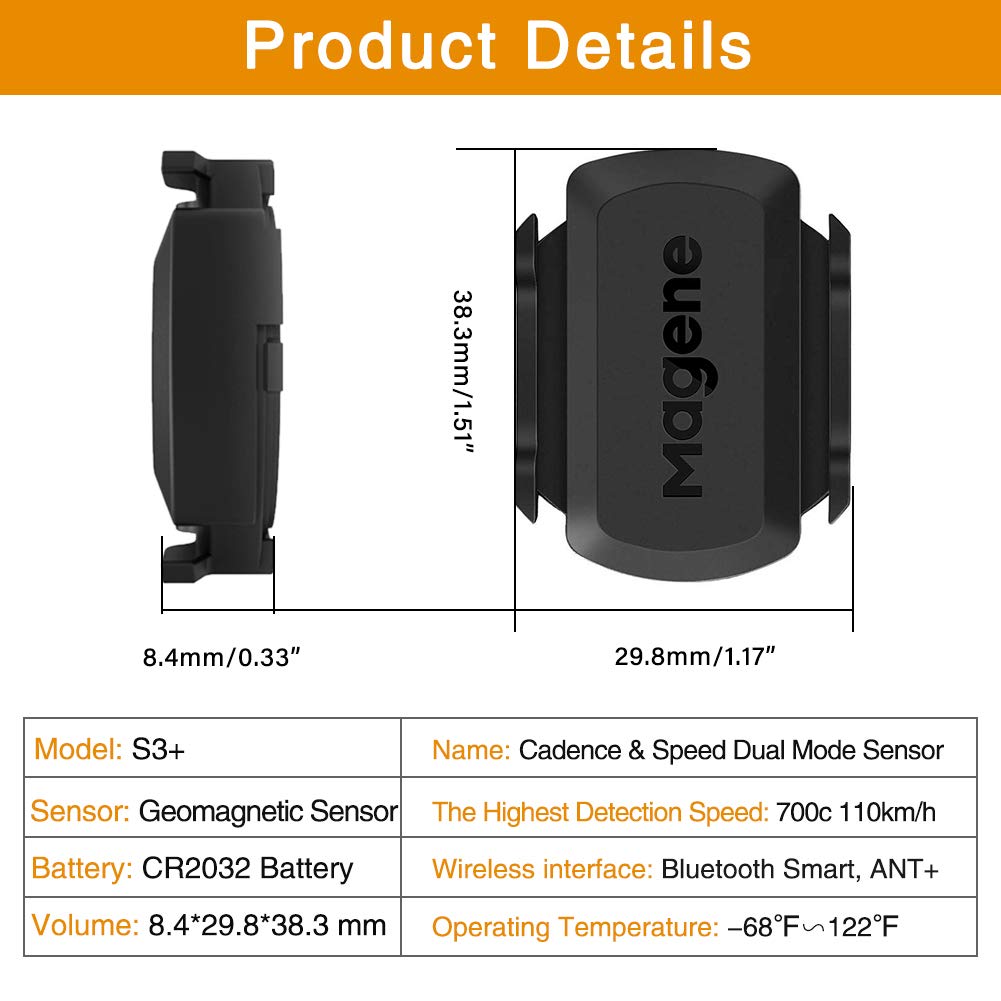 Magene S3 + speed sensor and cadence sensor, ANT+ and Bluetooth 4.0 Wireless bike speed sensor RPM bike computer
