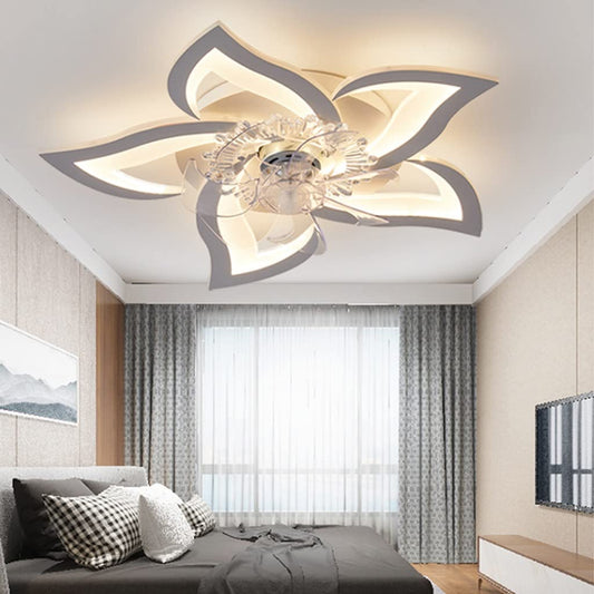 LED ceiling fan with lighting, 50W dimmable (3000K-6000K) ceiling light with fan, quiet reversible ceiling fan with lamp for living room bedroom dining room lights 69cm