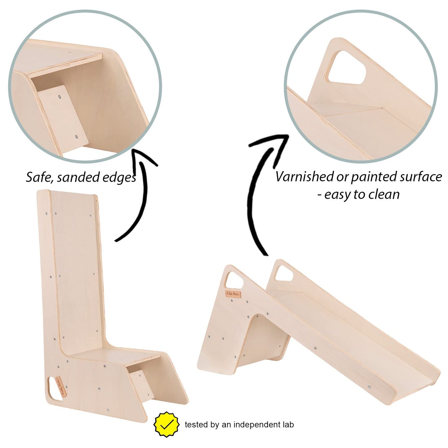 KiddyMoon Kids Wooden Slide, Stable Toddler Slide 2-in-1 Multifunction Montessori, Large, White
