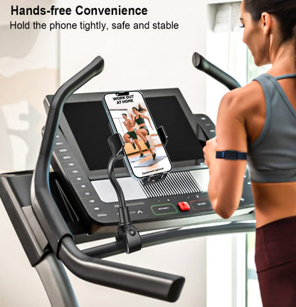 Oilcan Bike Phone Holder Flexible & 360° Rotatable, Handlebar Phone Mount for Elliptical, Treadmill, Spinning Bike, Exercise Bike. Fits iPhone 14 Pro Max, Samsung, 4-7" smartphones.