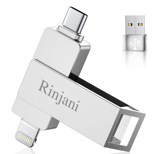 Rinjani USB Stick 512GB for iPhone Apple Certified, USB C Stick for iPhone 15/16, OTG Android Phone, iPad, Mac, Tablet, PC, USB 3.0 Memory Stick Photo Stick External SSD 3 in 1 MFi Lightning