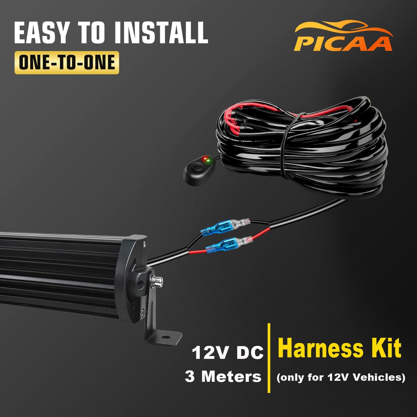 PICAA Curved 32 Inch 180W LED Work Light Bar With Wiring Harness Kit, 12V 24V Led Lightbar Auxiliary Spotlight Headlight for Car Off-Road Truck 4x4 SUV ATV Vehicle Tractor