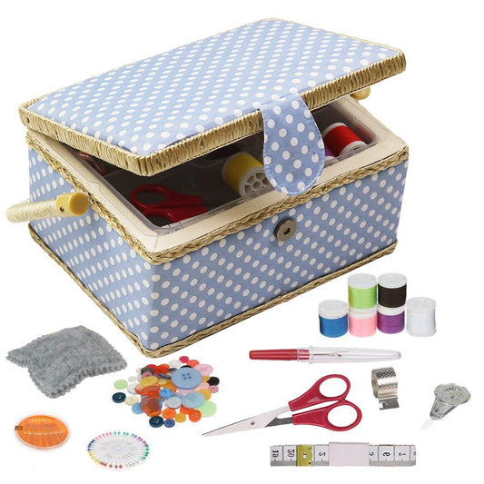 D & D sewing kit basket for home, storage and organization, portable, for needles, thread etc., sewing basket with accessories M blue