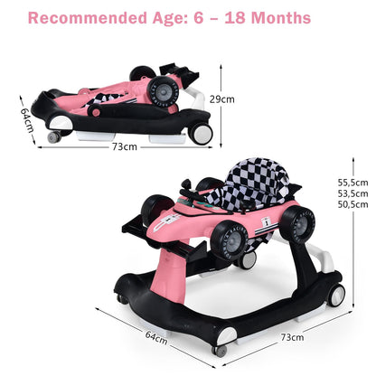 LIFEZEAL 4-in-1 baby walker, height-adjustable & foldable, suitable for babies from 6 months, with adjustable speed, light & music features (pink).