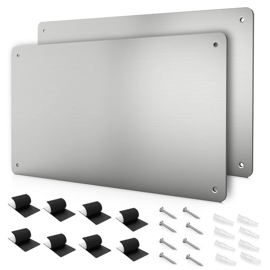 2 PACK 43.5 x 30 cm Stainless Steel Metal Magnetic Board - Magnetic board for displaying magnetic letters, numbers, animals, poems, spice cans, notes, photos, suitable for kitchen, cabin, closet