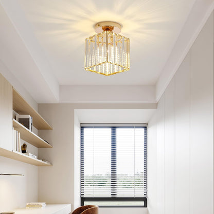 Sxtiger Modern Crystal Ceiling Light, Mini Golden Crystal Ceiling Lamp E27 Square Lampshade Crystal Chandelier, For Hallway Entrance Kitchen Bedroom Living Room Light (Gold)