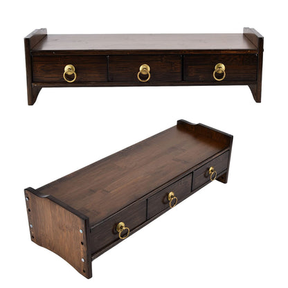 yangsense Monitor Stand, non-absorbent bamboo monitor stand with 3 drawers for studying at home office (walnut finish three drawers with back)