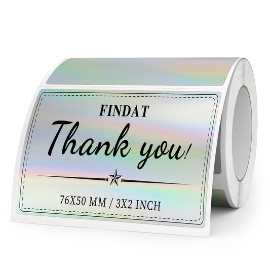 FINDAT Silver Laser Thermal Labels 76 x 50 mm Vinyl Roll Self-Adhesive Holographic Thermal Stickers Waterproof Rectangle Printer Labels for Office DIY Design Barcode Shipping 200 Pieces
