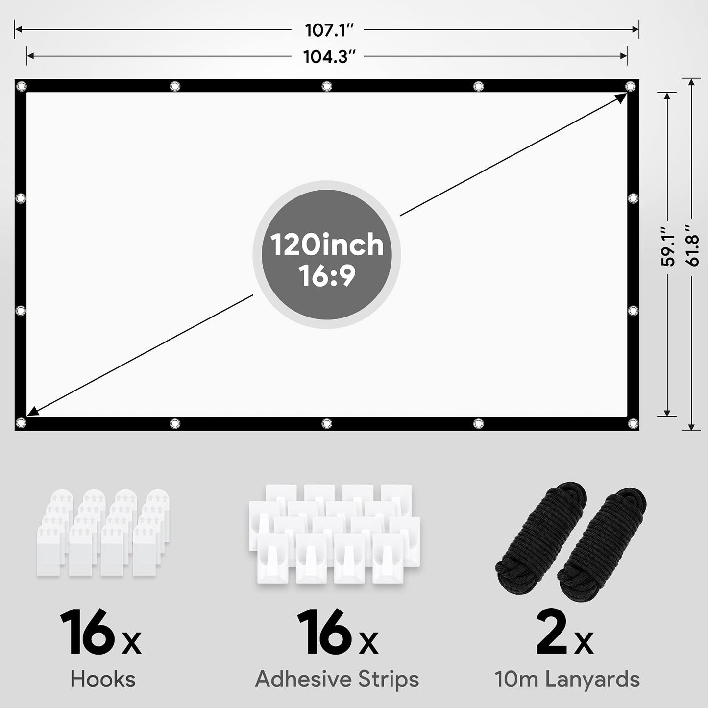Osoeri Canvas Projector Screen 120 inch, 16:9 HD Foldable Projector Screen, Anti-wrinkle Dual-sided Projector Screen 265x149cm, Portable Projector Screen for Home, School, Meetings