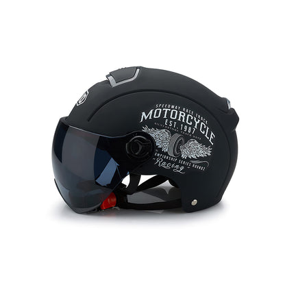 Ergocar Classic Open Face Helmet, Half Helmet with Sun Visor, 709abs Shell Combined with EPS Buffer Layer for Better Riding Protection (Matte Black)