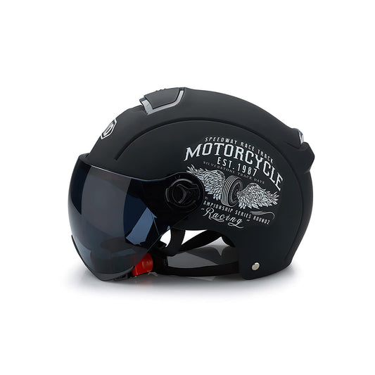 Ergocar Classic Open Face Helmet, Half Helmet with Sun Visor, 709abs Shell Combined with EPS Buffer Layer for Better Riding Protection (Matte Black)