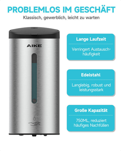 AIKE AK1205E Automatic Soap Dispenser Wall Mount, Commercial Large Capacity Stainless Steel Liquid Dispenser for Dining Room and Restroom.