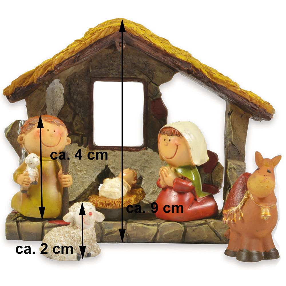 Text 1: Grooved Maker Children Nativity Set with Stable 12-Piece 78356-2.5-9cm - Polyresin Christmas Nativity Jesus Birth Christmas Miracle Christmas Eve Christmas Decoration
