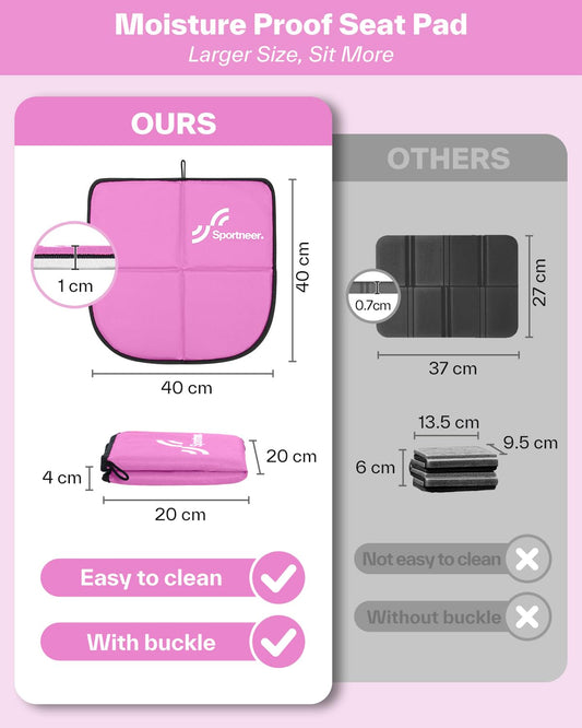 Sportsneer Outdoor Seat Cushion, 40*40cm Seat Pad made of Waterproof Oxford Fabric. Thermal Cushion that is foldable and perfect for Camping, Hiking, Stadiums, and on the go. Pink color, 2-Pack.