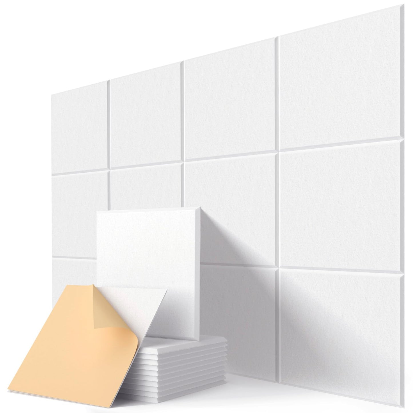 Acoustic Panels Self-Adhesive Felt, 12 Pieces Wall, Ceiling, Door Sound Absorber for Studio, Living Room, Kids Room, TV, Office, Bedroom, Acoustic Panels White, 30 x 30 x 0.9cm, 1.08㎡
