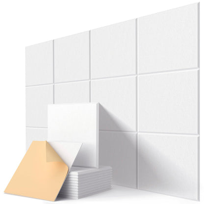 Acoustic Panels Self-Adhesive Felt, 12 Pieces Wall, Ceiling, Door Sound Absorber for Studio, Living Room, Kids Room, TV, Office, Bedroom, Acoustic Panels White, 30 x 30 x 0.9cm, 1.08㎡