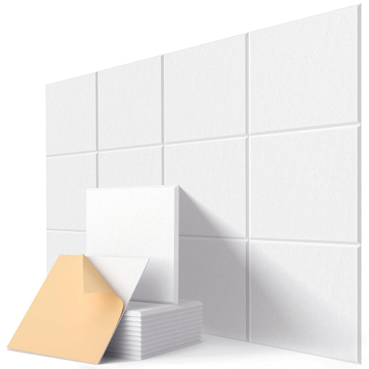 Acoustic Panels Self-Adhesive Felt, 12 Pieces Wall, Ceiling, Door Sound Absorber for Studio, Living Room, Kids Room, TV, Office, Bedroom, Acoustic Panels White, 30 x 30 x 0.9cm, 1.08㎡