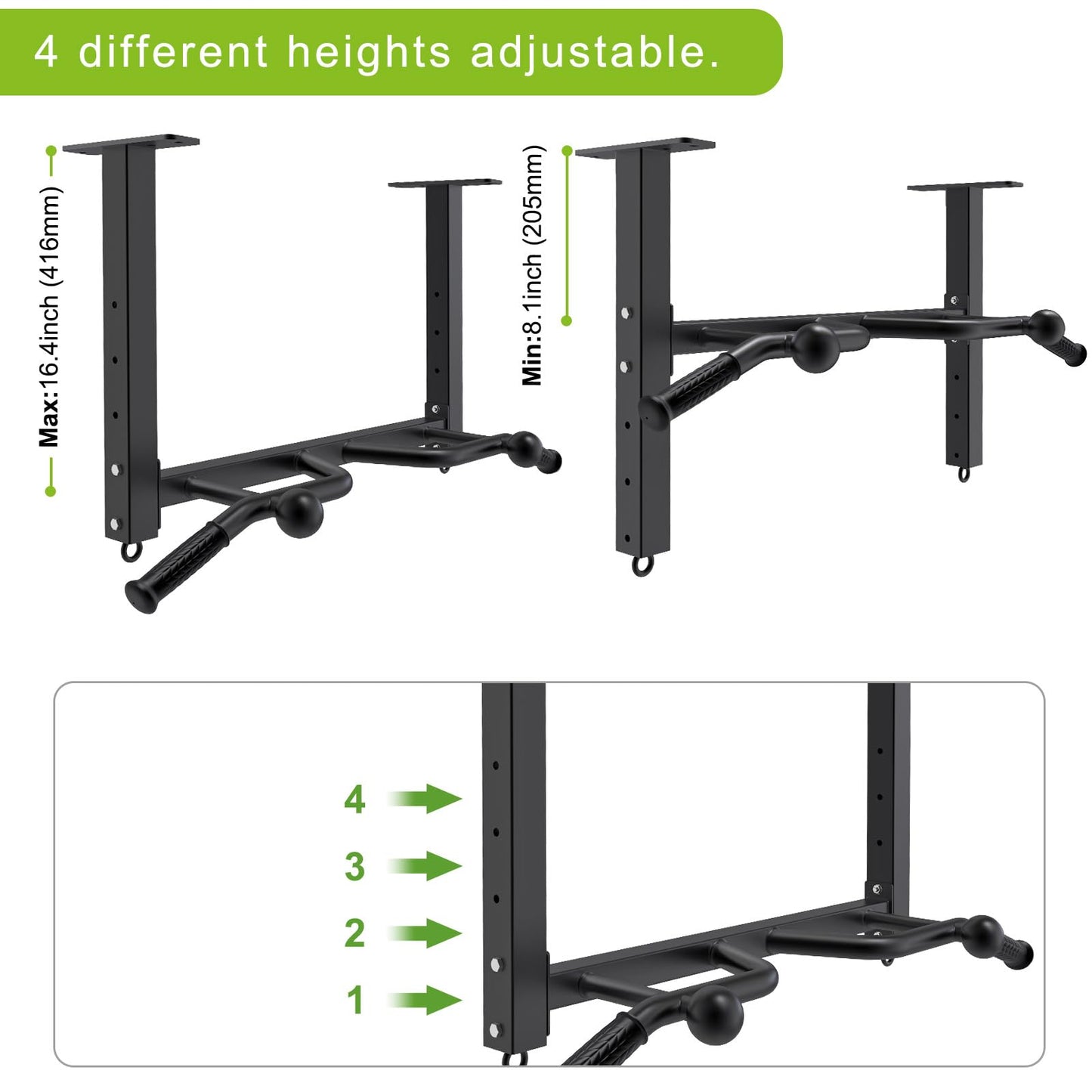 Kipika Heavy Duty Ceiling Mounted Pull Up Bar, Highly Adjustable, Multifunctional Chin Up Bar, Body Workout Home Gym System