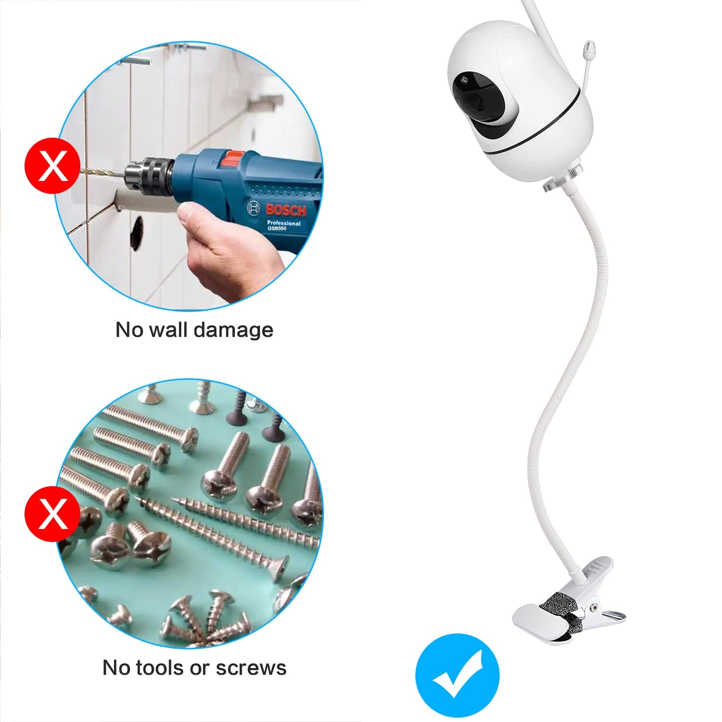 Baby Monitor Holder for HelloBaby, Flexible Baby Monitor Mount, Compatible with HelloBaby models HB65, HB66, HB248, ANMEATE SM935E.