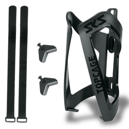 SKS GERMANY ANYWHERE TOPCAGE Bottle holder, bike accessory, holder for bottles on bicycles, including straps for tubes up to 80 mm in diameter, secure bottle grip, black.