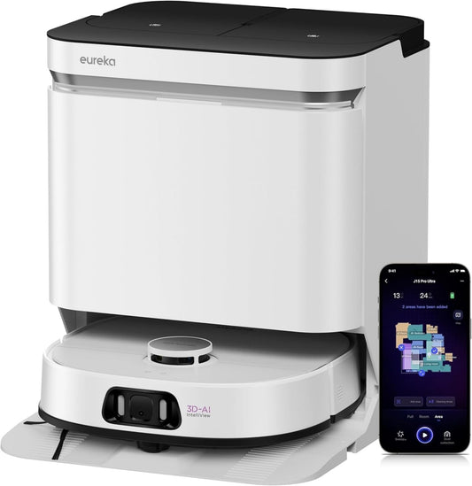 EUREKA J15 Pro Ultra Vacuum & Mop Robot + All-in-One Station (Self-cleaning, 16200Pa, LDS Navigation, Obstacle Detection, Anti-hair Tangling, Ideal for Pet Hair, App & Voice Control)