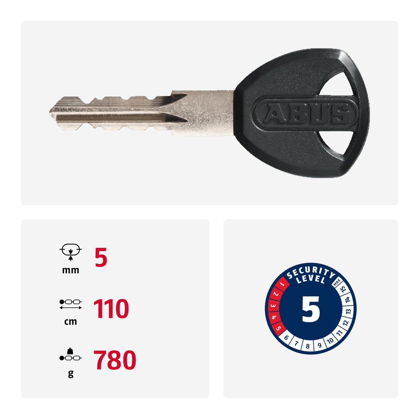 ABUS chain lock Steel-O-Chain 5805K - bike lock made of steel - ABUS security level 5 - 110 cm - black