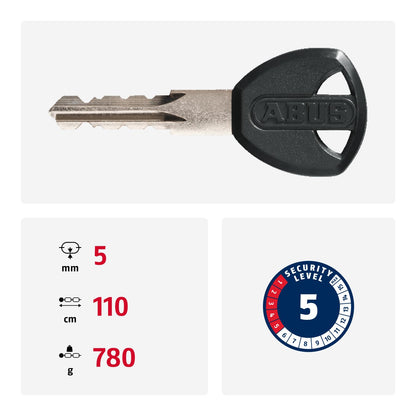ABUS chain lock Steel-O-Chain 5805K - bike lock made of steel - ABUS security level 5 - 110 cm - black