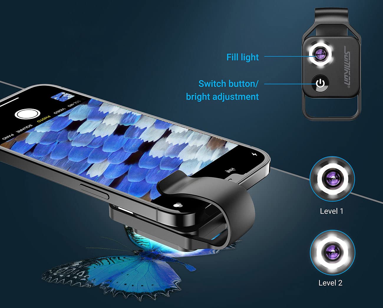 Somikon Mobile Microscope: Microscope attachment lens for smartphones, 200x magnification, 6 LEDs (smartphone magnifier, pocket microscope, iPad holder)