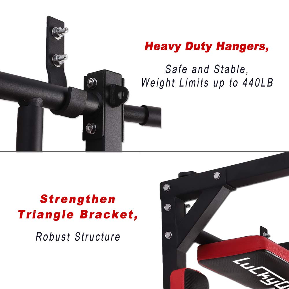 Luckyone Multifunctional Wall Mounted Pull-Up Bar, Dip Station for Home Gym, Indoor Training, supports up to 200 kg