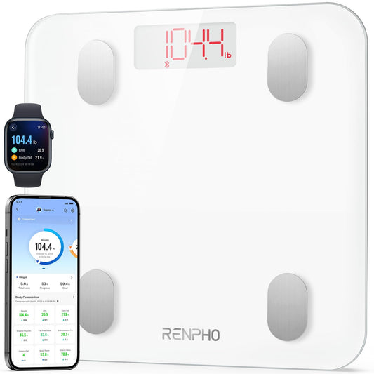 REPHO digital bathroom scale with Bluetooth, high-precision sensors, smart scale measuring body fat and muscle mass up to 180 kg/400 lbs.