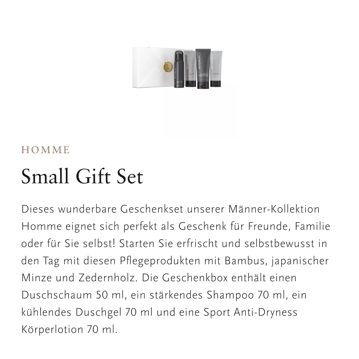 RITUALS gift set for men from the Homme collection, Small - with cedarwood and vitamin E complex - stimulating and invigorating properties.