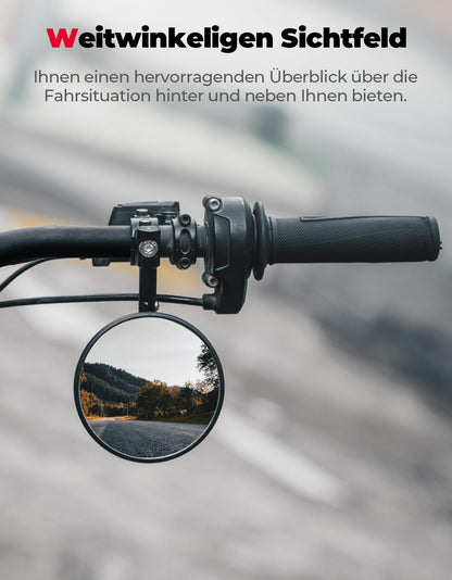 KEMIMOTO【2025 Upgraded】Motorcycle Mirrors, E24 Certified, 2 Pieces Handlebar Mirrors, with 2 Mirror Mounts, Round Handlebar End Mirrors, Compatible with Scooter, Bike, ATV, MT07, Z750, CB125R.